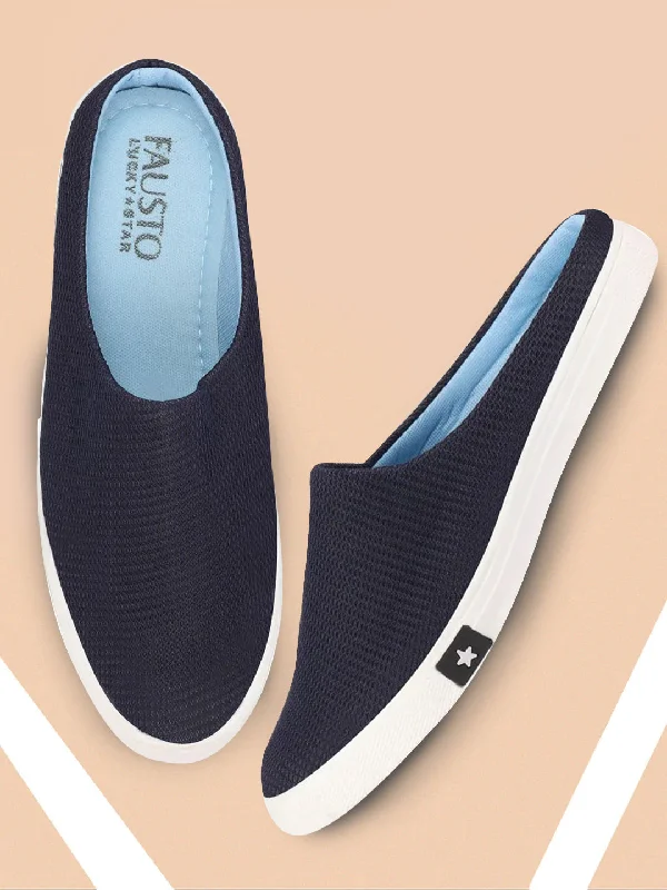 Soft Mesh Sneakers Men Navy Blue Casual Canvas Slip-On Shoes