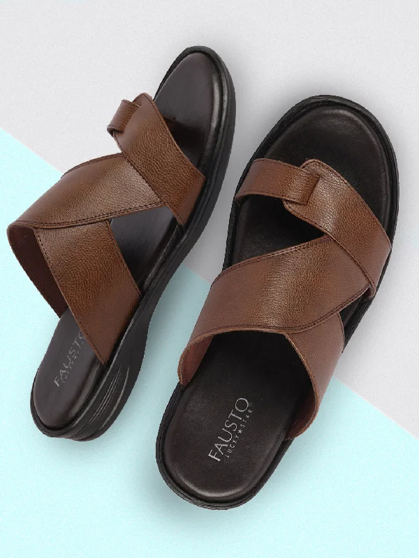 Classic Sport Sneakers Men Tan Daily Indoor Outdoor Multi Strap Toe Ring Slip On Slipper