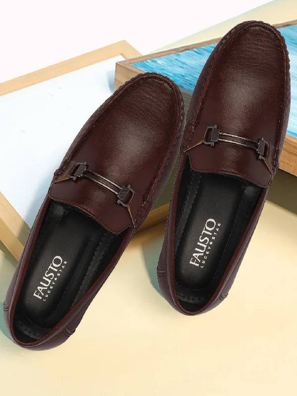 Street Running Shoes Basics Men Brown Horsebit Buckle Premium Slip On Casual Loafers and Moccasin Shoes