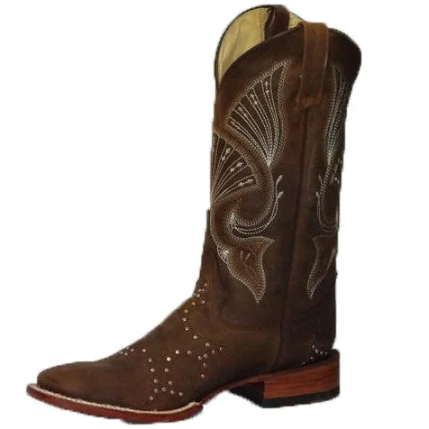 Ultra-Flexible Walking Shoes Ferrini Men's Brown Studded Square Toe Boot