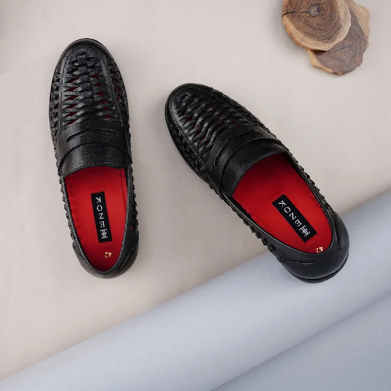 Chic Running Shoes Ezok Men Leather Black Casual Moccasin Shoes For Men