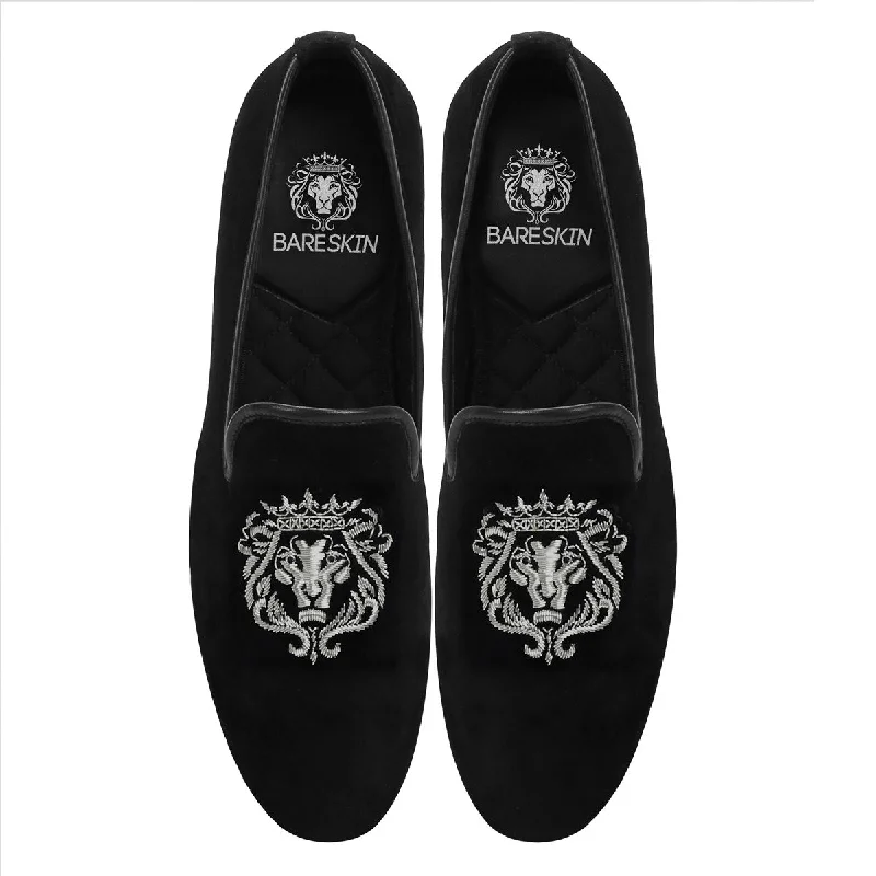 Lightweight Running Shoes Silver Lion Zardosi Black Velvet Slip-On by Brune & Bareskin