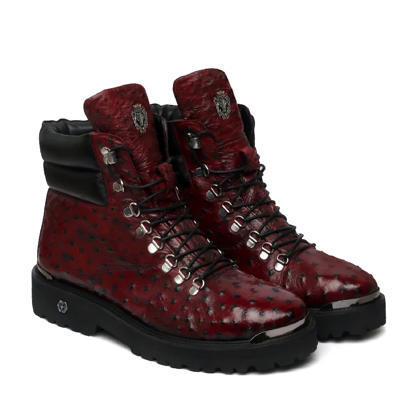 Soft Breathable Shoes Biker Boots Wine Premium Authentic Ostrich Leather