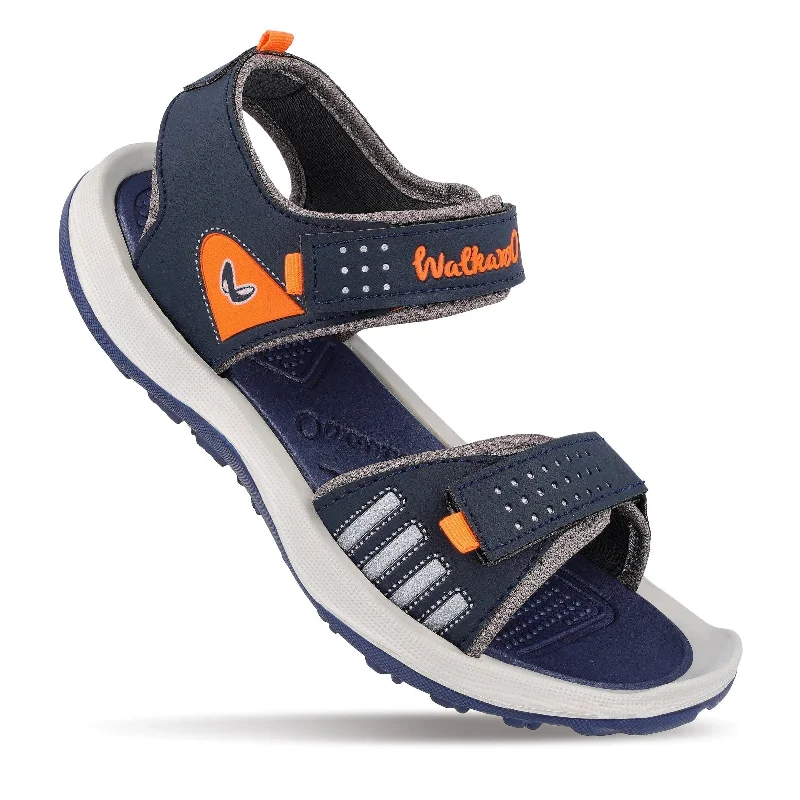 Breathable Cushion Shoes Walkaroo Men Strappy Floater Sandals  - WC4301 Navy Blue orange