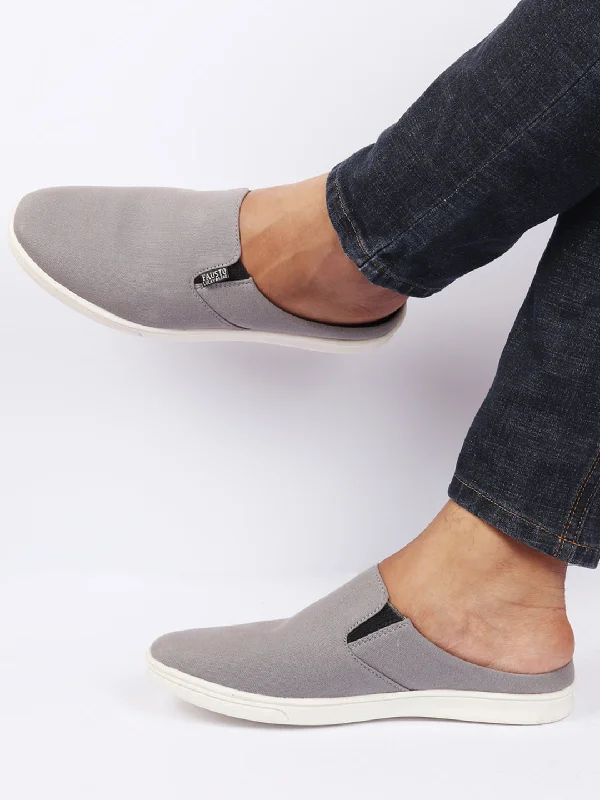 Ultra-Stylish Shoes Men Grey Casual Back Open Canvas Stylish Slip On Shoes