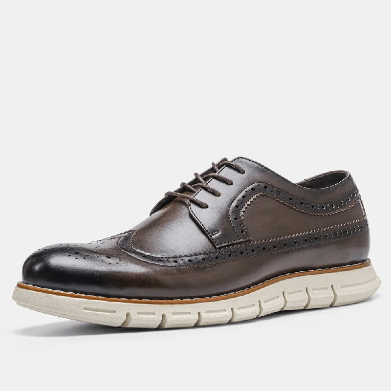 Memory Foam Sneakers Men Microfiber Hollow Out Breathable Soft Sole Pointy-Toe Lace up Casual Oxfords Shoes