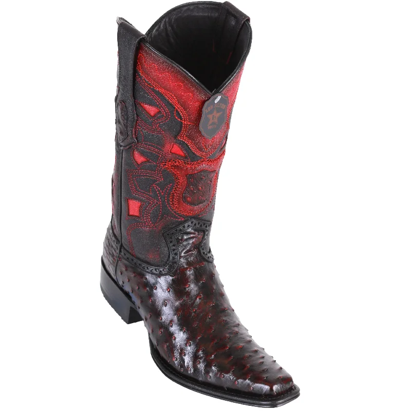 Premium Comfort Shoes Black Cherry Ostrich Boots European Square Toe