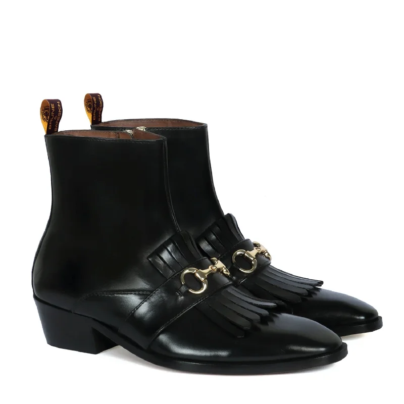 All-Season Sneakers Cuban Heel Men Boots with Black Sleek Toe Fringes Horse-bit Buckle by Brune & Bareskin All-Season Sneakers Cuban Heel Men Boots with Black Sleek Toe Fringes Horse-bit Buckle by Brune & Bareskin