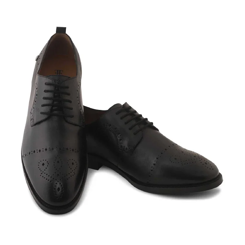 Sleek Athletic Sneakers Ezok Men Black Burnish Finish Perforated Leather Derby Shoes