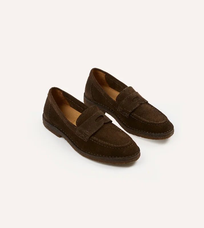 Ultra-Durable Sneakers Brown Suede Canal Penny Loafer with Crepe Sole