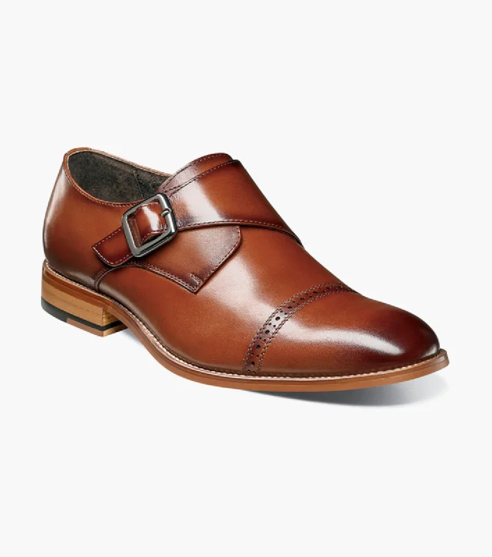 Plush Cushion Shoes Stacy Adams DESMOND Cap Toe Monk Strap Shoes - Cognac