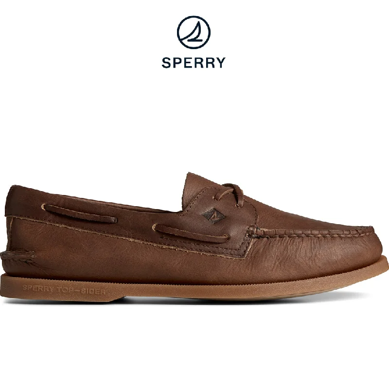 Anti-Slip Sneakers Men's Authentic Original™ Cross Lace Leather Boat Shoe Brown (STS24957)