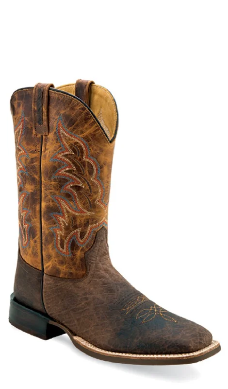 Travel-Ready Shoes Old West Mens Broad Square Toe Burnt Dark Brown Leather Cowboy Boots