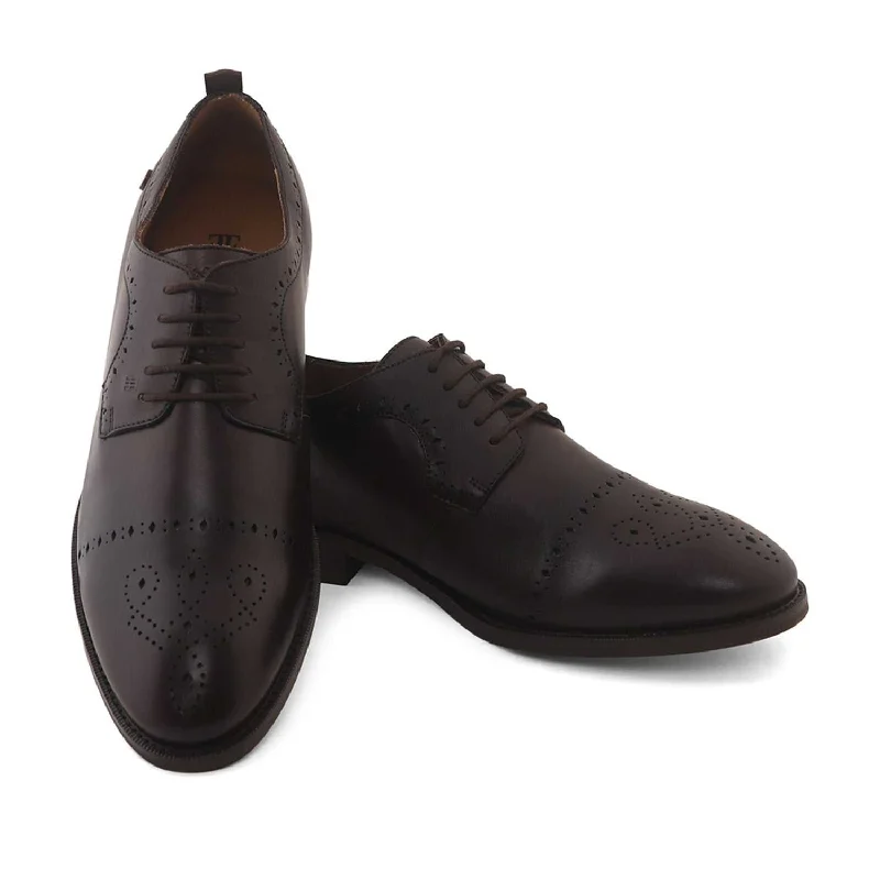 Soft Sole Loafers Ezok Men Brown Burnish Finish Perforated Leather Derby Shoes