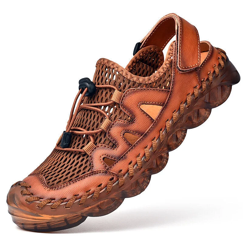 Soft Insole Sneakers Men Hand Stitching Sandals Breathable Mesh Soft Sole Casual Shoes