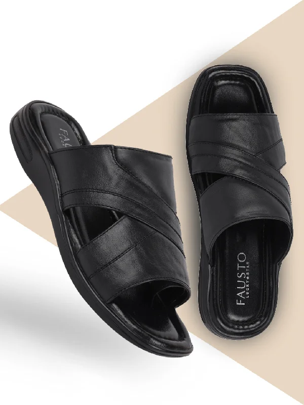 Urban Fashion Sneakers Men Black Slip On Leather Outdoor Lightweight Cushioned Slippers