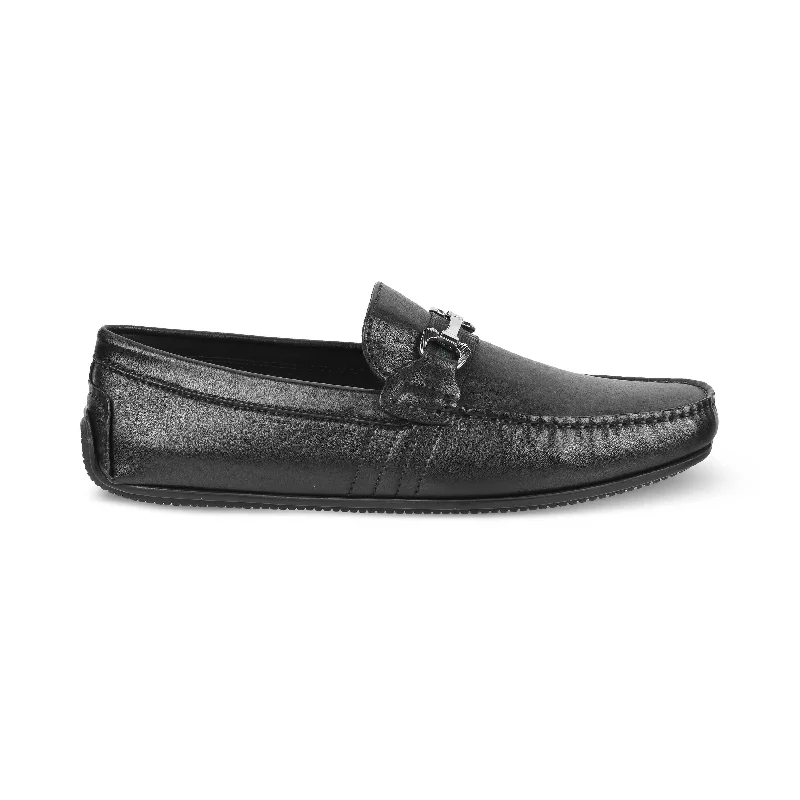 Durable Walking Shoes Tresmode Leavre Black Men's Leather Driving Loafers