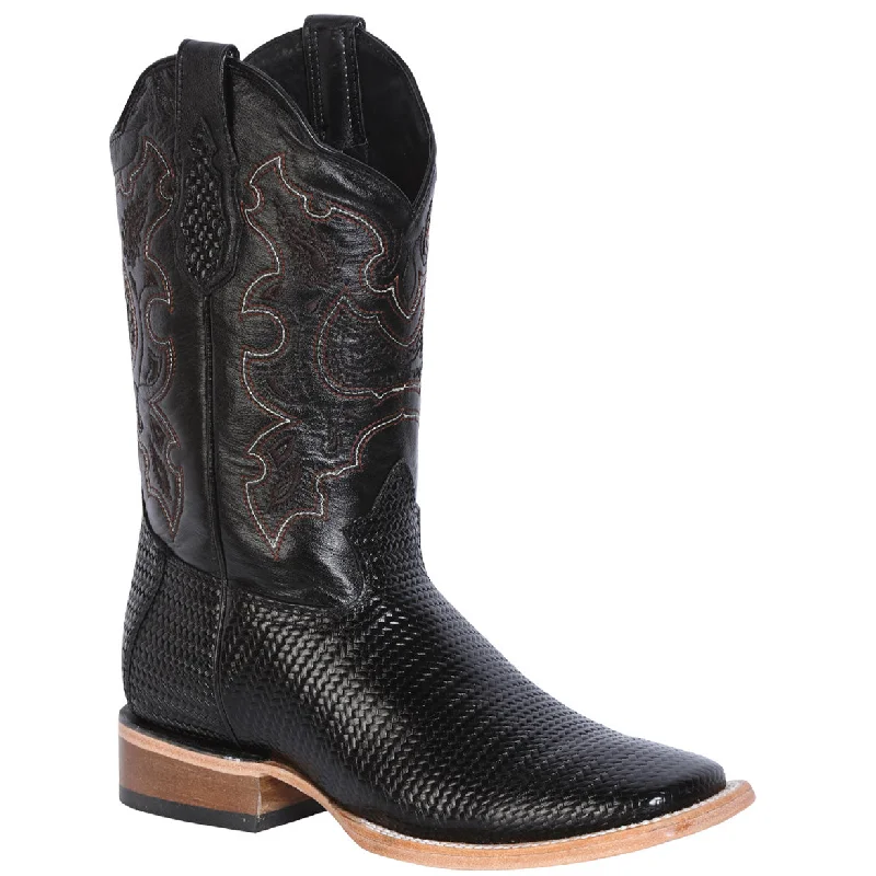 Comfy Sport Shoes Woven Print Black Square Toe Western Boots