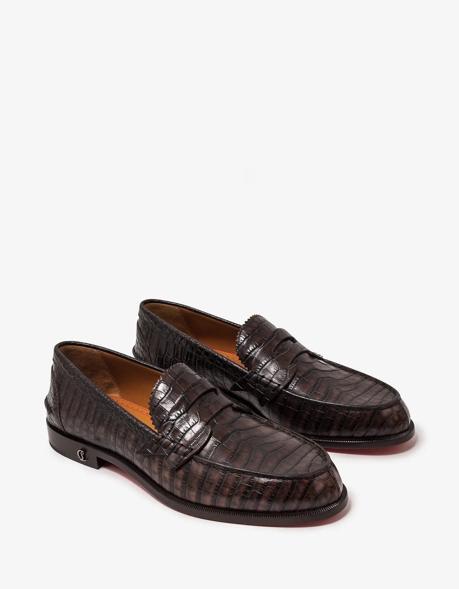 All-Purpose Walking Shoes Christian Louboutin No Penny Mini-Croc Brown Loafers
