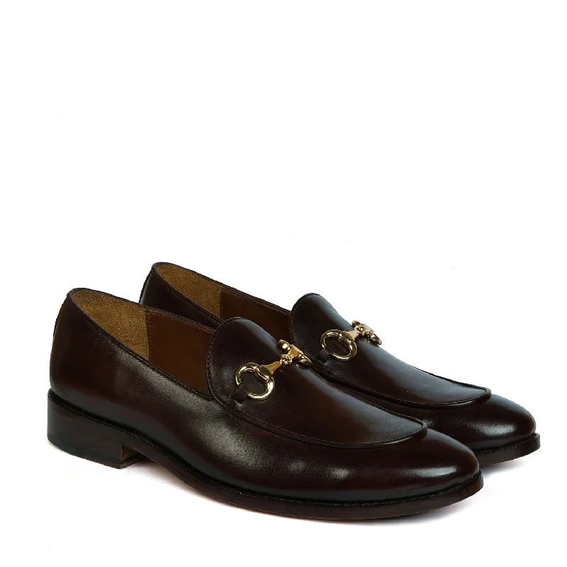 Air-Cushion Shoes Horse-Bit Apron Toe Loafers for Men's Stylish Premium Exclusive Dark Brown Leather