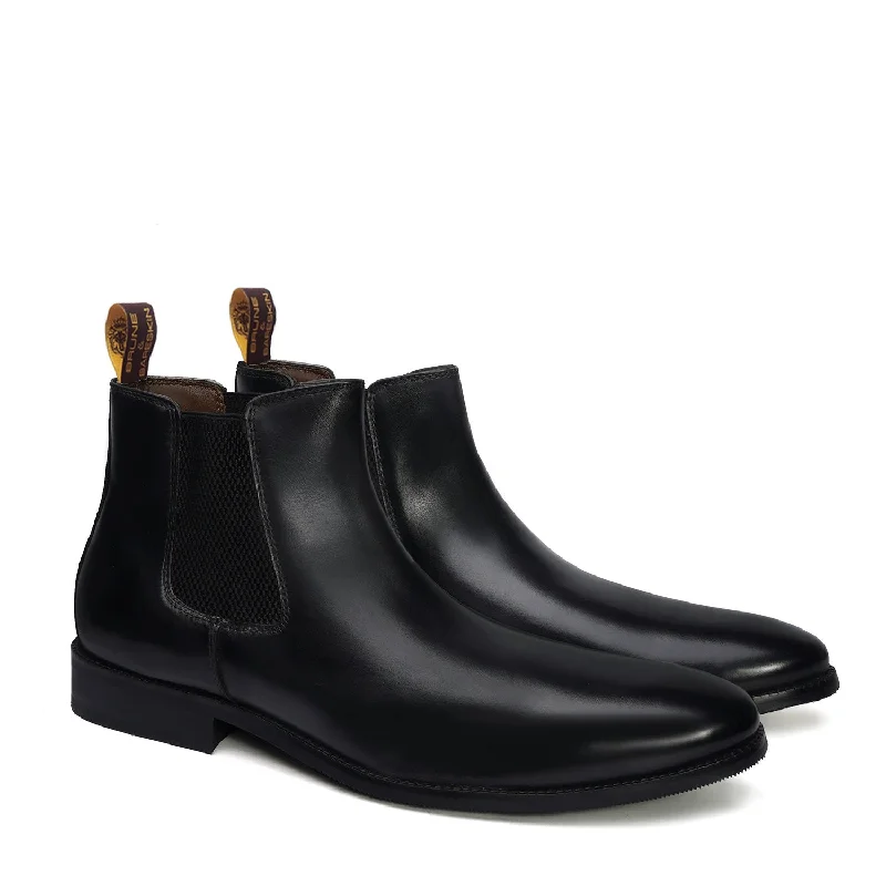 Ultra-Flexible Walking Shoes Black Leather Hand Made Chelsea Boots For Men By Brune & Bareskin