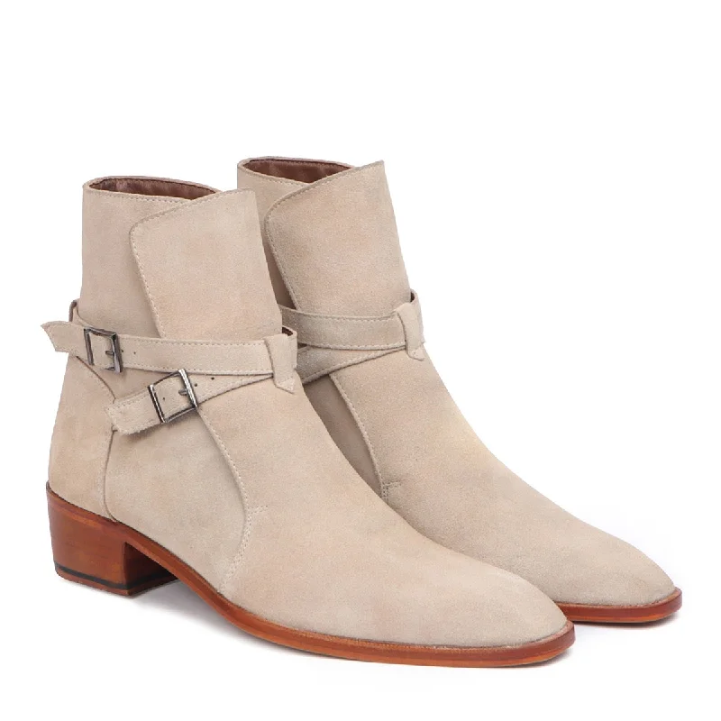 All-Purpose Sneakers Jodhpuri Suede Leather Boots with Beige Ankle Wrap Around Buckle Strap by Brune & Bareskin