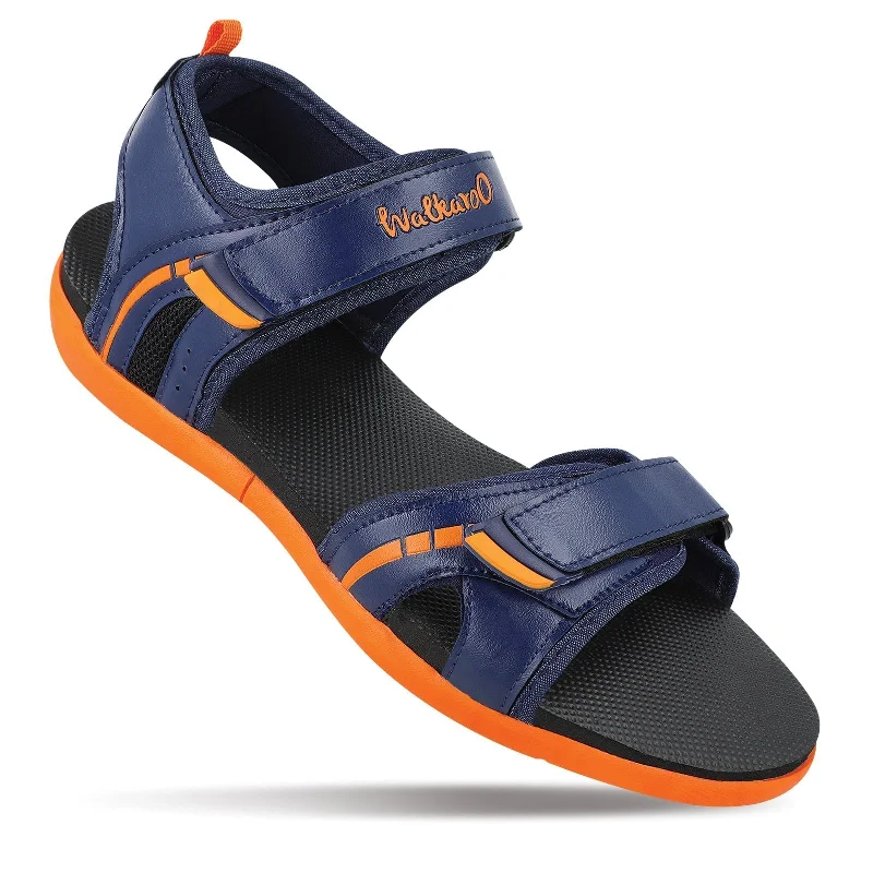Streetwear Running Shoes Walkaroo Mens Sandals  - WC4372 Navy Blue orange