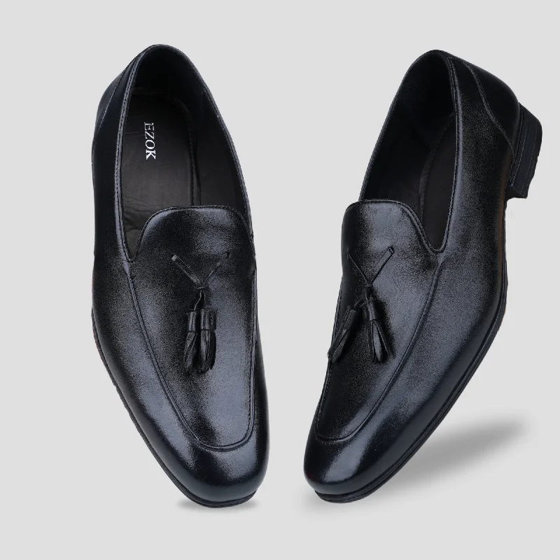 All-Terrain Sneakers Ezok Leather Black Casual Loafer Shoes For Men