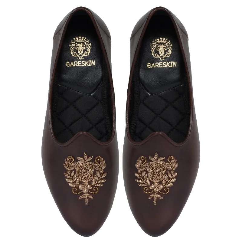 Modern Street Sneakers Zardosi Jalsa in Dark Brown Leather