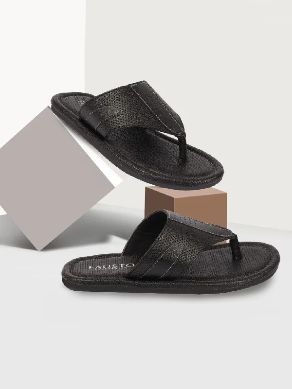 All-Day Comfort Sneakers Men Black Textured Design Indoor Outdoor Thong Slipper Sandals