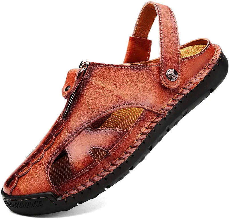 Cloud Cushion Sneakers Men's Casual Closed Toe Leather Handmade Sandals Adjustable Fisherman Beach Sandals for Walking Walking Outdoors