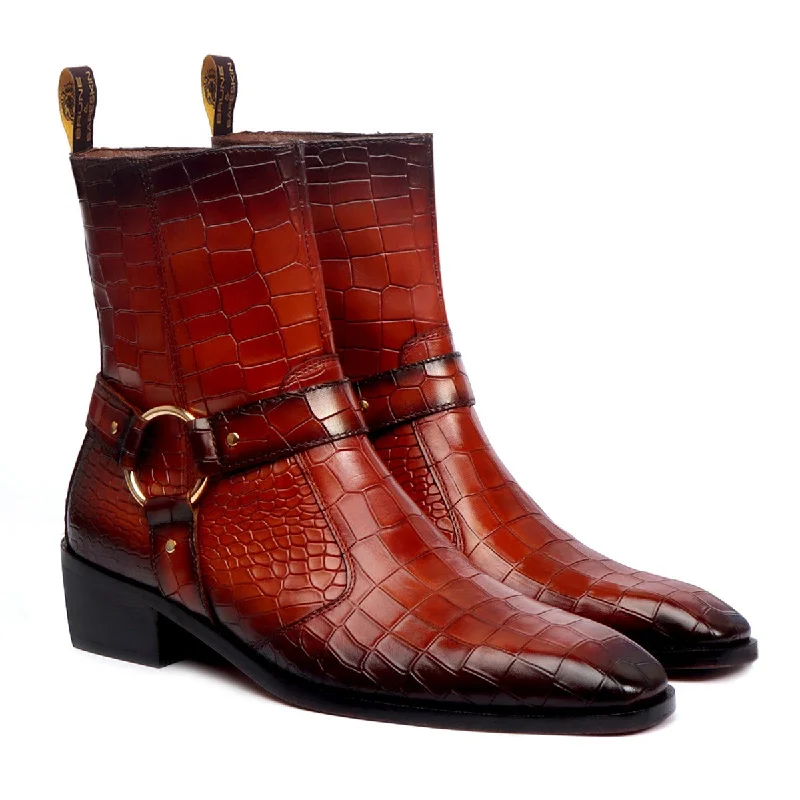 Durable Running Shoes Burnished Tan Chelsea Boots Perfect Cuban Heel Deep Cut Leather with Stylish Buckle Strap by Brune & Bareskin Durable Running Shoes Burnished Tan Chelsea Boots Perfect Cuban Heel Deep Cut Leather with Stylish Buckle Strap by Brune & Bareskin