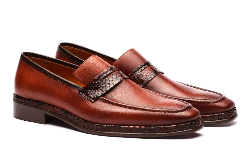 Orthopedic Footwear Penny Loafers Python Skin - Cognac