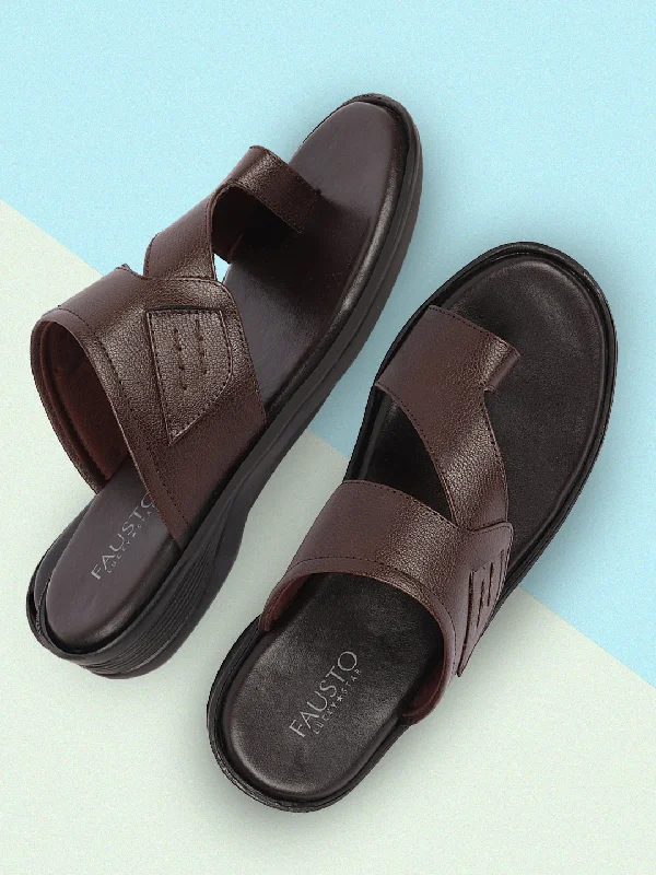 Soft Insole Sneakers Men Brown Daily Indoor Outdoor Multi Strap Slip On Toe Ring Slipper