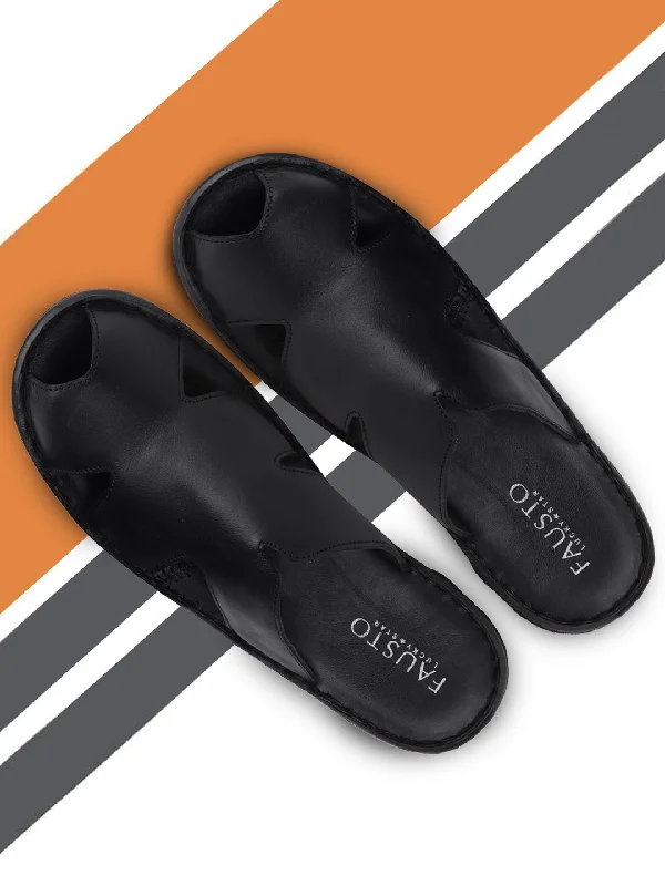 Ultra-Flexible Sneakers Men Black Casual Leather Slip-On Slippers