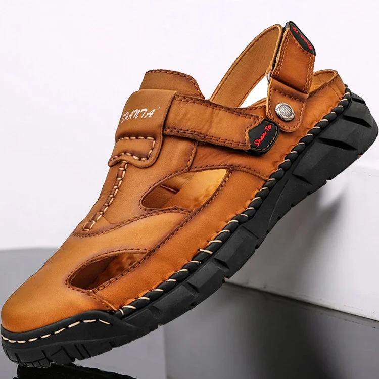Sporty Everyday Shoes Kaegreel Men's Genuine Leather Non Slip Hand Stitching Soft Sole Casual Sandals