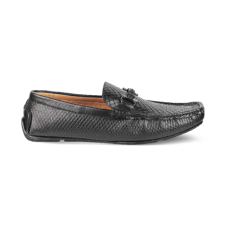 Lightweight Running Shoes Tresmode Ferro Black Men's Textured Leather Driving Loafers
