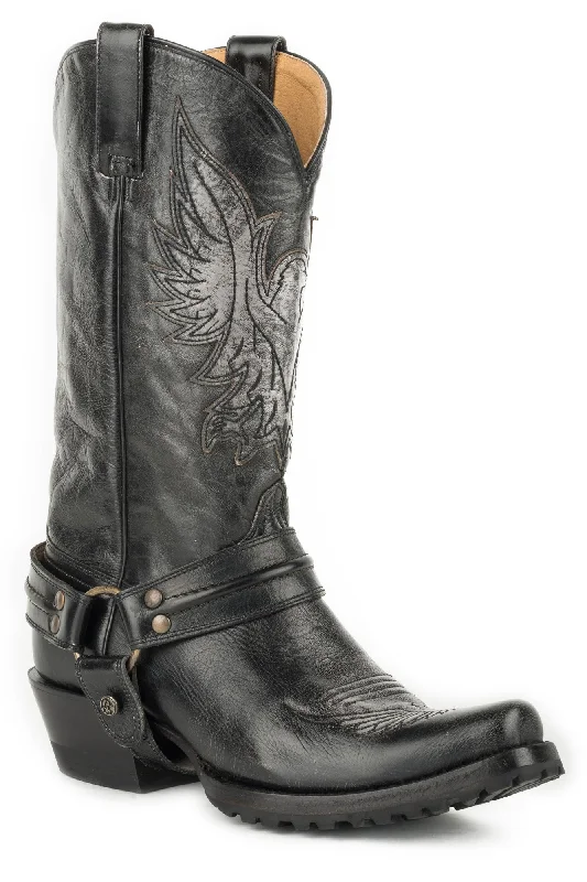 All-Purpose Walking Shoes Roper Mens Brushoff Black Leather Moto Eagle Lug Cowboy Boots