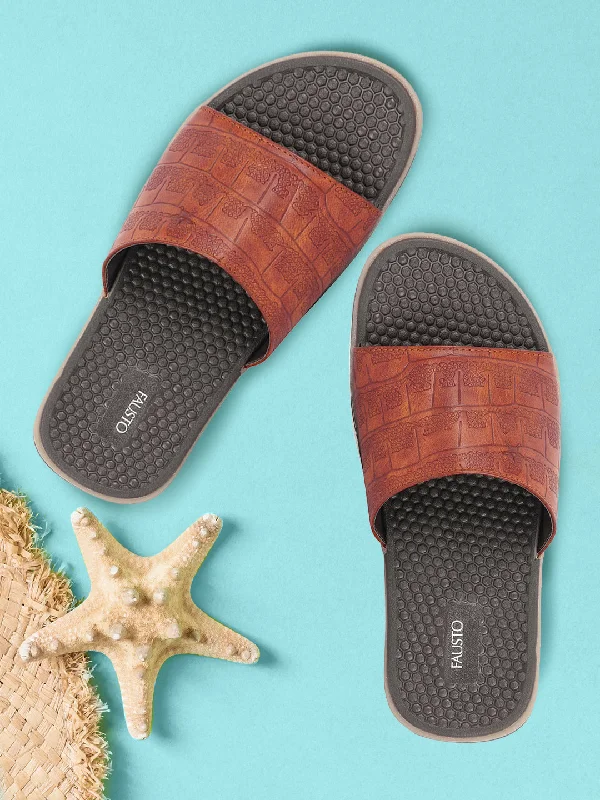 All-Day Walking Shoes Men Tan Open Toe Ultra Light Flexible Slip-On Slippers Flip-Flops