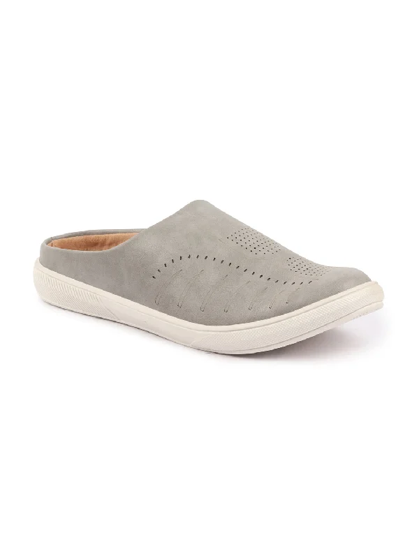 Slip-Resistant Shoes Men Grey Back Open Stylish Design Slip On Shoes