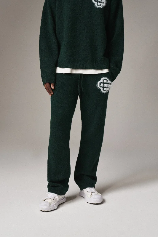 FLUFFY EMBLEM KNITTED JOGGERS - FOREST GREEN