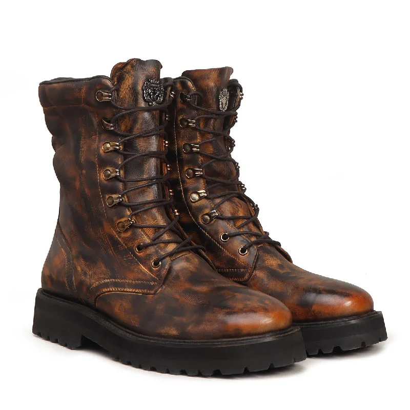 Budget Running Shoes Inverted Patina Finish Boots High Ankle Textured Dark Brown Leather Light Weight  By Brune & Bareskin