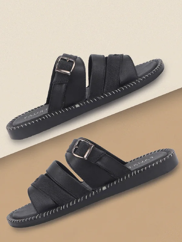 Slip-On Sneakers Men Black Slip On TPR Sole Side Stitch Outdoor & Indoor Slippers