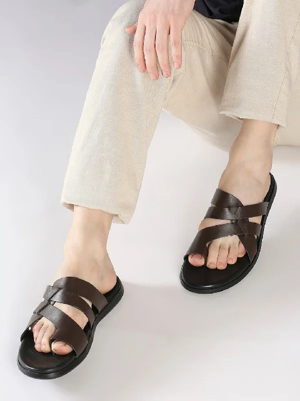Stylish Sneakers Atesber Tri-Band One Toe Sandal-Brown For Men