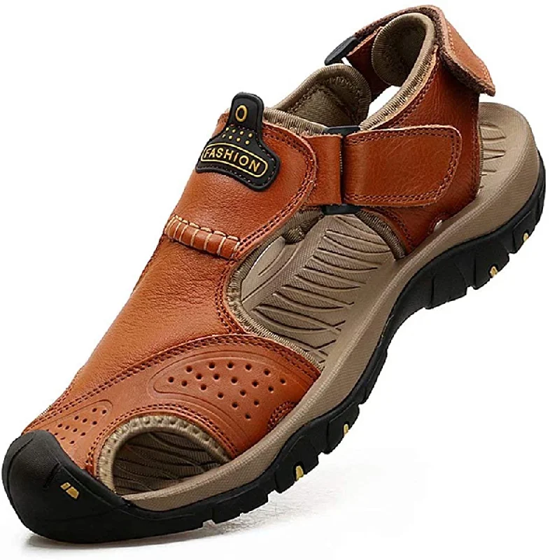 Modern Street Sneakers Men's Leather Sandals Outdoor Hiking Sandals Waterproof Athletic Sports Sandals Fisherman's Beach Shoes Closed Toe Water Sandals