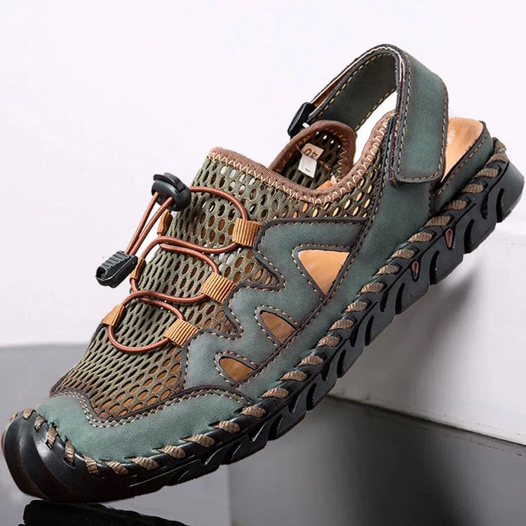 Memory Foam Sneakers Kaegreel Men's Rubber Toe Cap Leather Handmade Breathable Water Sandals