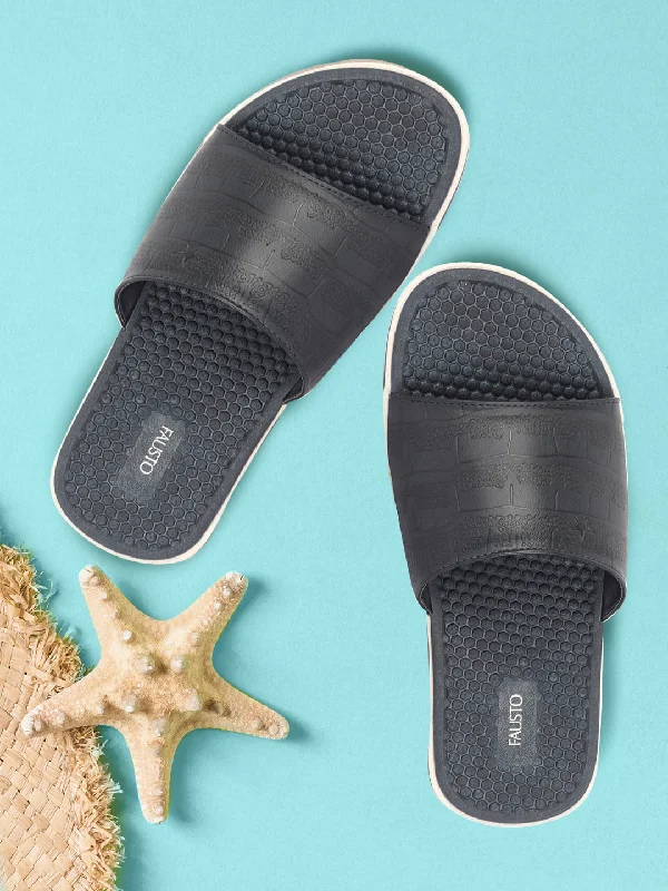 Comfy Sport Shoes Men Navy Blue Open Toe Ultra Light Flexible Slip-On Slippers Flip-Flops