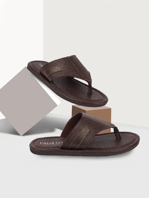 Orthopedic Footwear Men Brown Textured Design Indoor Outdoor Thong Slipper Sandals