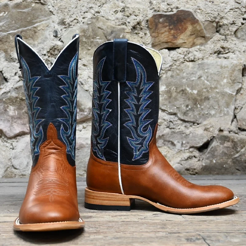 Simple Loafers Horse Power Men's Boot Cognac Belton Vamp with Navy Goat Top