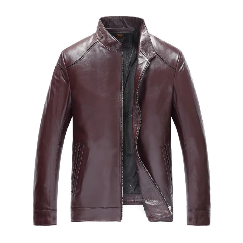 100% genuine leather jacket men red soft sheepskin  jacket  fashion genunie leather jacket/coat men